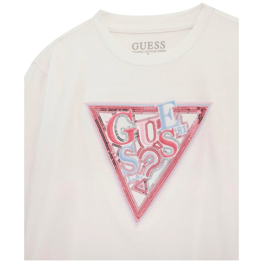 T-shirt manica lunga logo triangolo con paillettes da bambina Guess Kids | J5YI15/K6YW4G011
